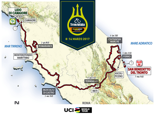 2017 Tirreno-Adriatico map